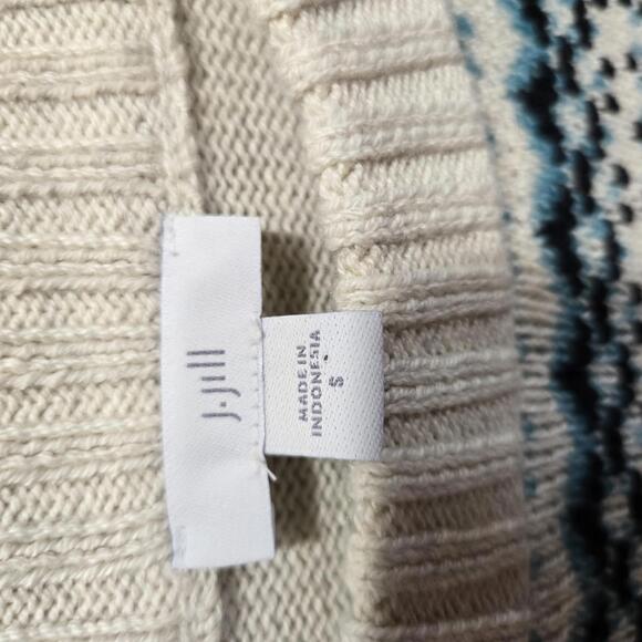 J. Jill Fair Isle Nordic Relaxed Fit Classic Style Cream Teal & Black Sweater - Picture 6 of 9